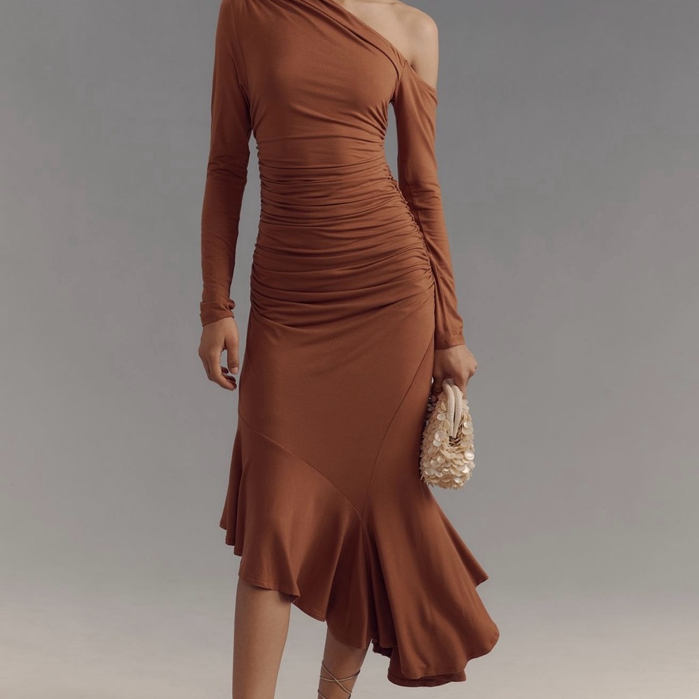 Anthropologie One-Shoulder Brown Dress
